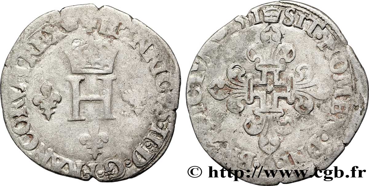 HENRI II Gros de trois blancs ou demi-gros de Nesle 1551 Paris TB+/TTB