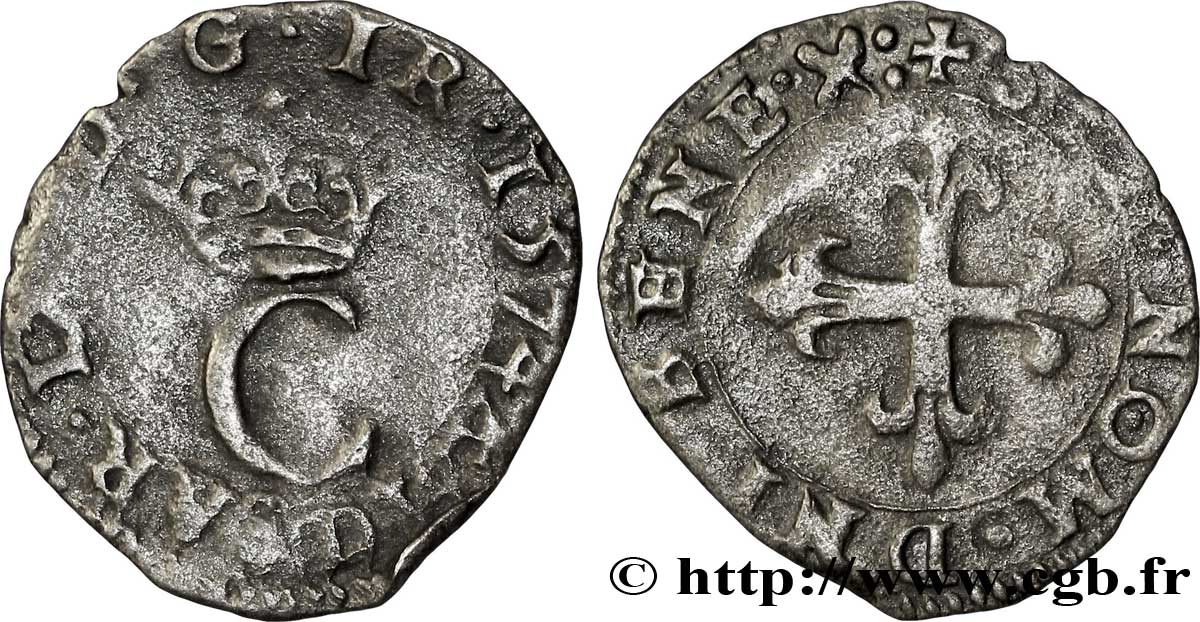 CHARLES IX Liard au C couronné, 2e émission 1574 Lyon TTB