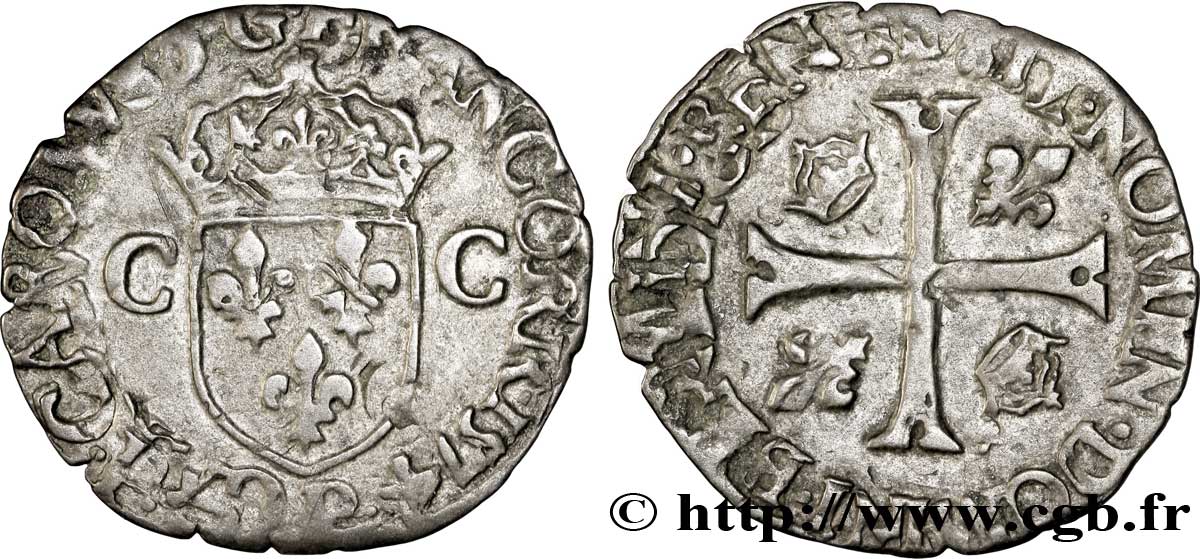 CHARLES IX Douzain aux deux C, 1er type 1574 Dijon TTB