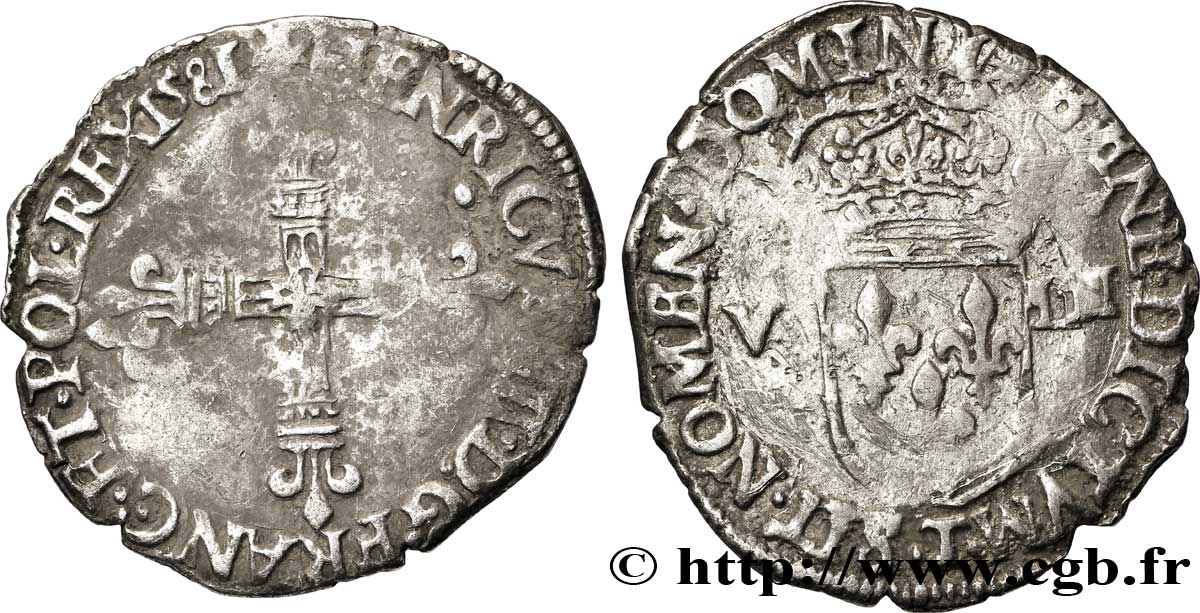 HENRI III Huitième d&nbsp;écu, croix de face 1581 Nantes TB+/TB
