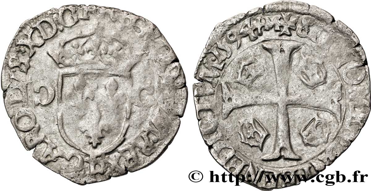 CHARLES X, CARDINAL DE BOURBON Douzain aux deux C, 1er type 1594 Dijon TB/TB+