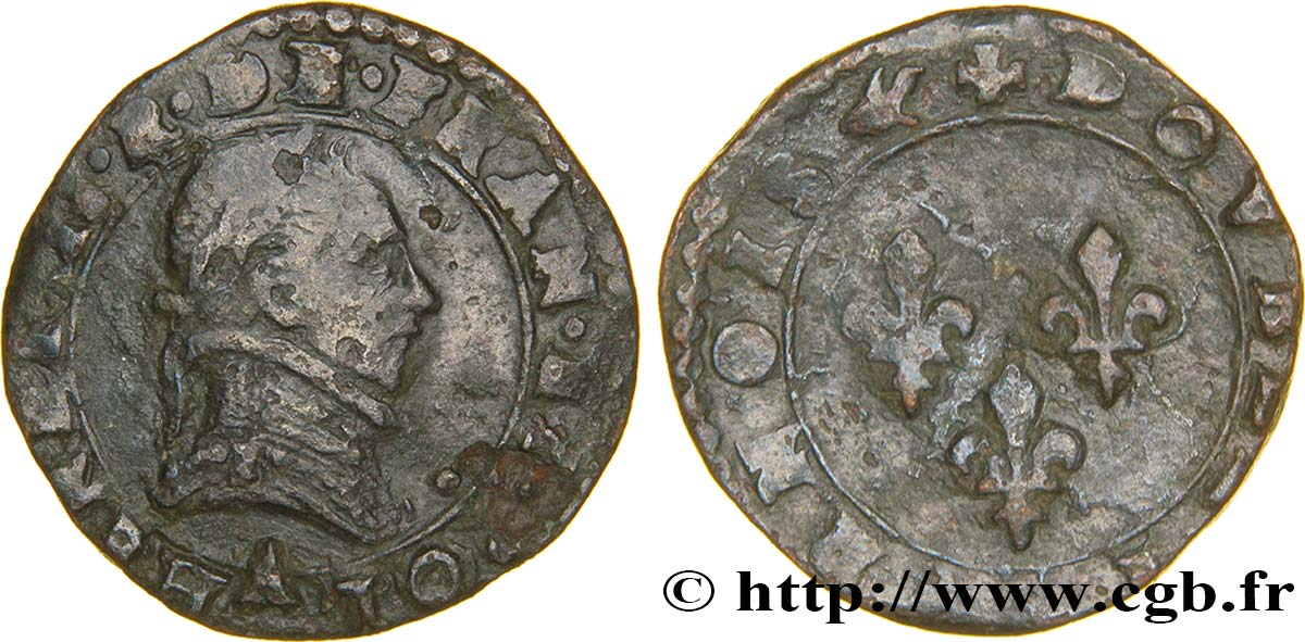 LA LIGUE. MONNAYAGE AU NOM D HENRI III Double tournois n.d. Paris TB