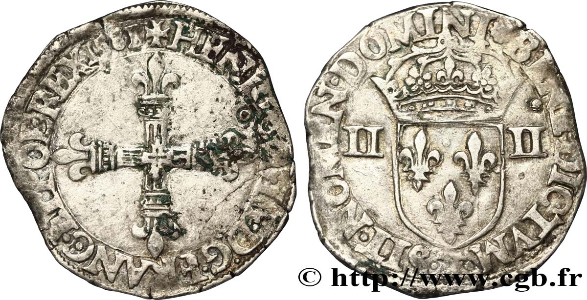 HENRI III Quart d&nbsp;écu, croix de face 1581 Nantes TB+