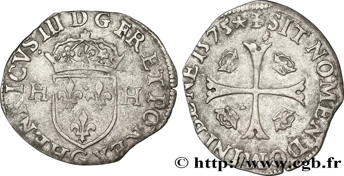HENRI III Douzain aux deux H, 1er type 1575 Poitiers TTB