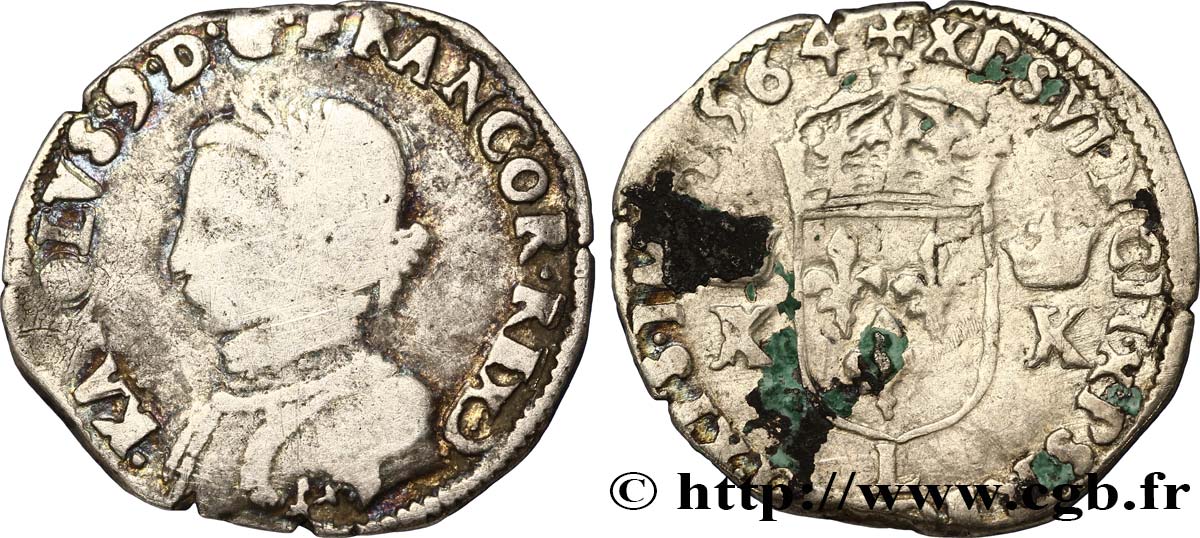 CHARLES IX Demi-teston, 4e type 1564 Bayonne TB