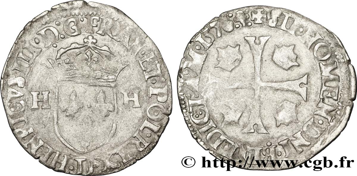 HENRY III Douzain aux deux H, 1er type 1576 Lyon BC+