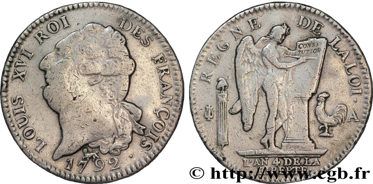 LOUIS XVI Écu dit  au génie , type FRANÇOIS 1792 Paris B