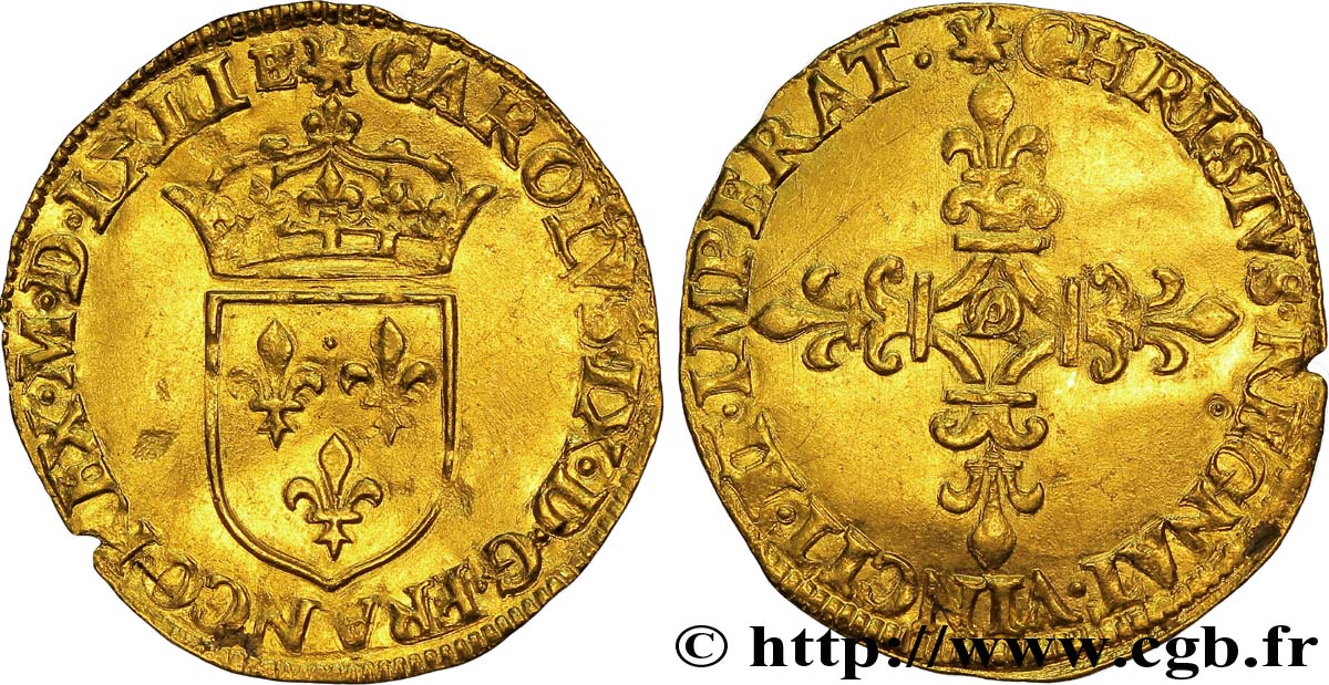 CHARLES IX Ecu d or au soleil, 1er type 1563 Orléans XF