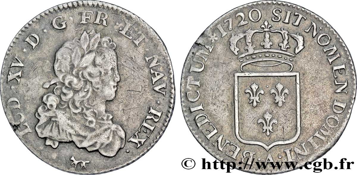 LOUIS XV DIT LE BIEN AIMÉ Tiers d&nbsp;écu de France 1720 Paris TB+