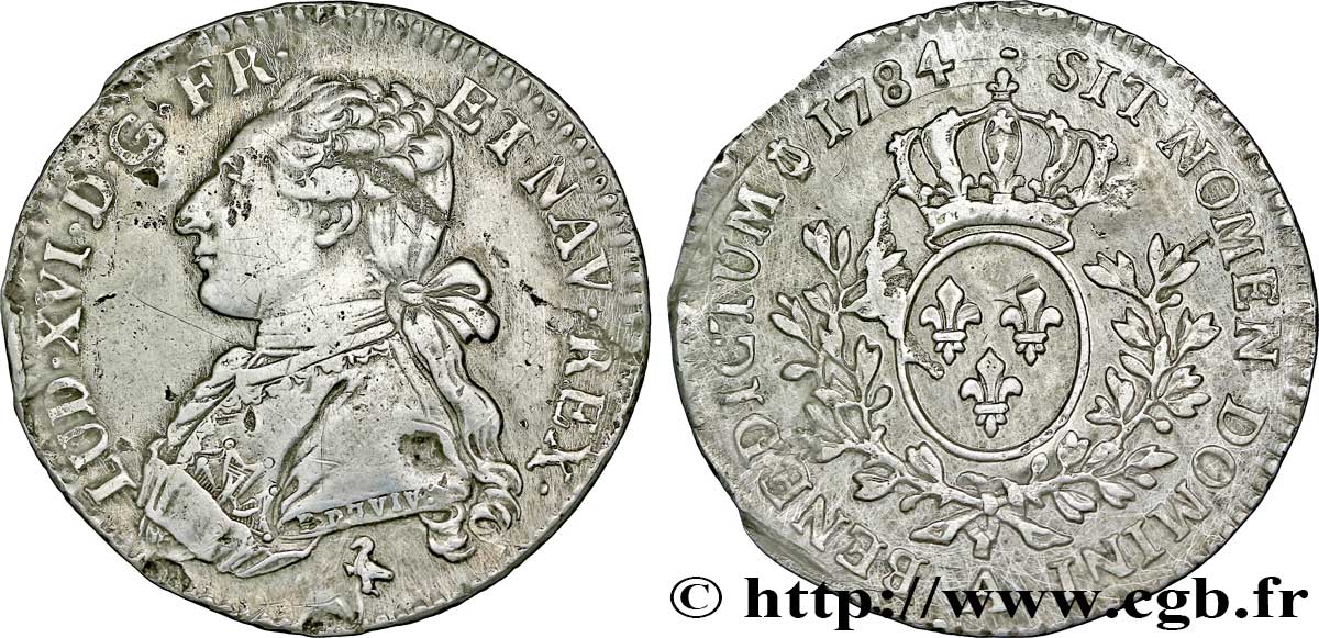 LOUIS XVI Cinquième d&nbsp;écu aux branches d&nbsp;olivier 1784 Paris TB