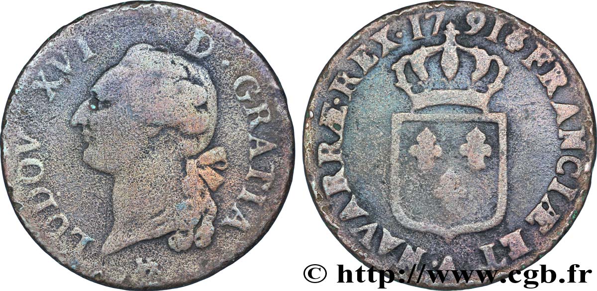 LOUIS XVI Sol dit  à l écu  1791 Paris B+