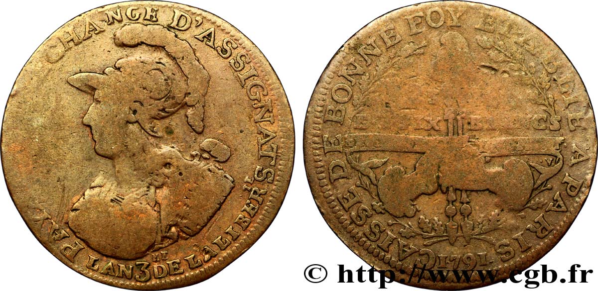 REVOLUTION COINAGE Six blancs de Montagny 1791 s.l. B