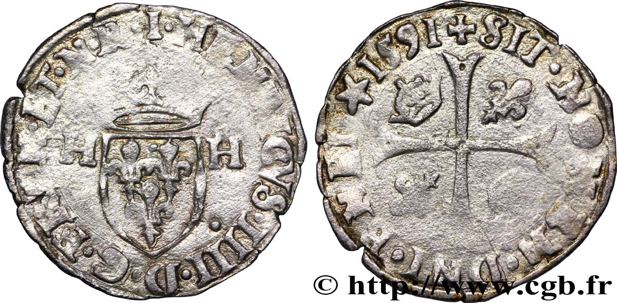 HENRI IV LE GRAND Douzain aux deux H, 2e type 1591 Limoges TB