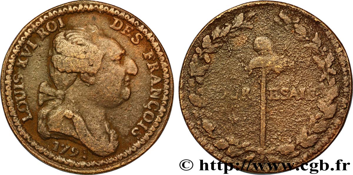 LOUIS XVI (MONARQUE CONSTITUTIONNEL)  Essai de 2 sols par Bernier 1791 Paris TB