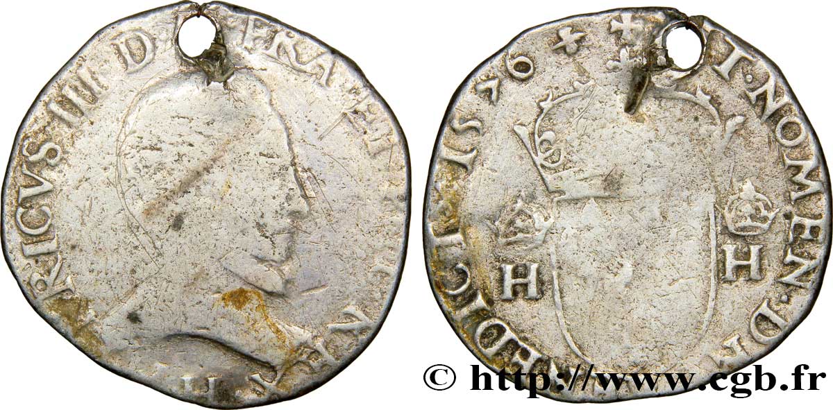 HENRI III Teston, 4e type 1576 La Rochelle B+/TTB