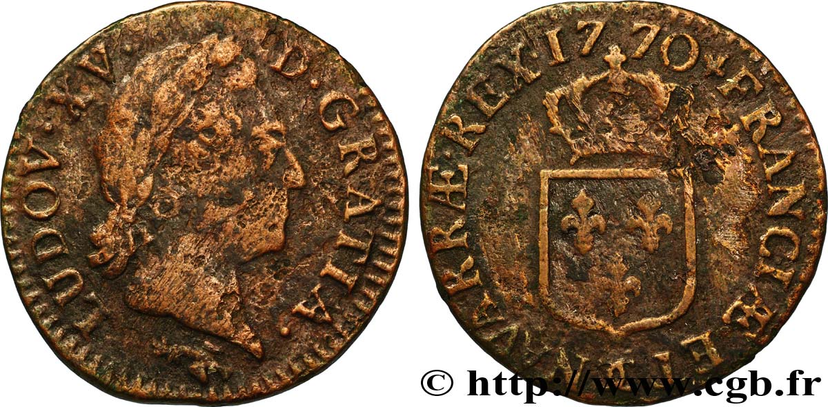 LOUIS XV DIT LE BIEN AIMÉ Demi-sol dit &nbsp;à la vieille tête&nbsp; 1770 Besançon TB