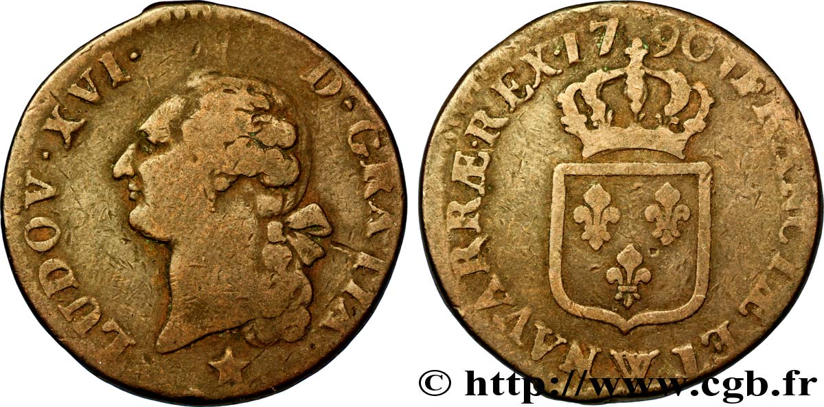 LOUIS XVI Sol dit &nbsp;à l&nbsp;écu&nbsp; 1790 Lille B