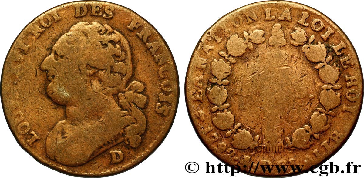 LOUIS XVI 12 deniers dit &nbsp;au faisceau&nbsp;, type FRANÇOIS 1792 Lyon G