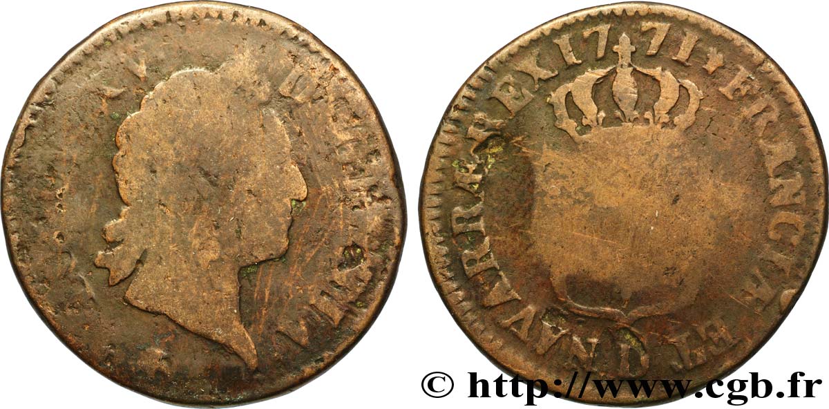 LOUIS XV DIT LE BIEN AIMÉ Sol dit &nbsp;à la vieille tête&nbsp; 1771 Lyon B