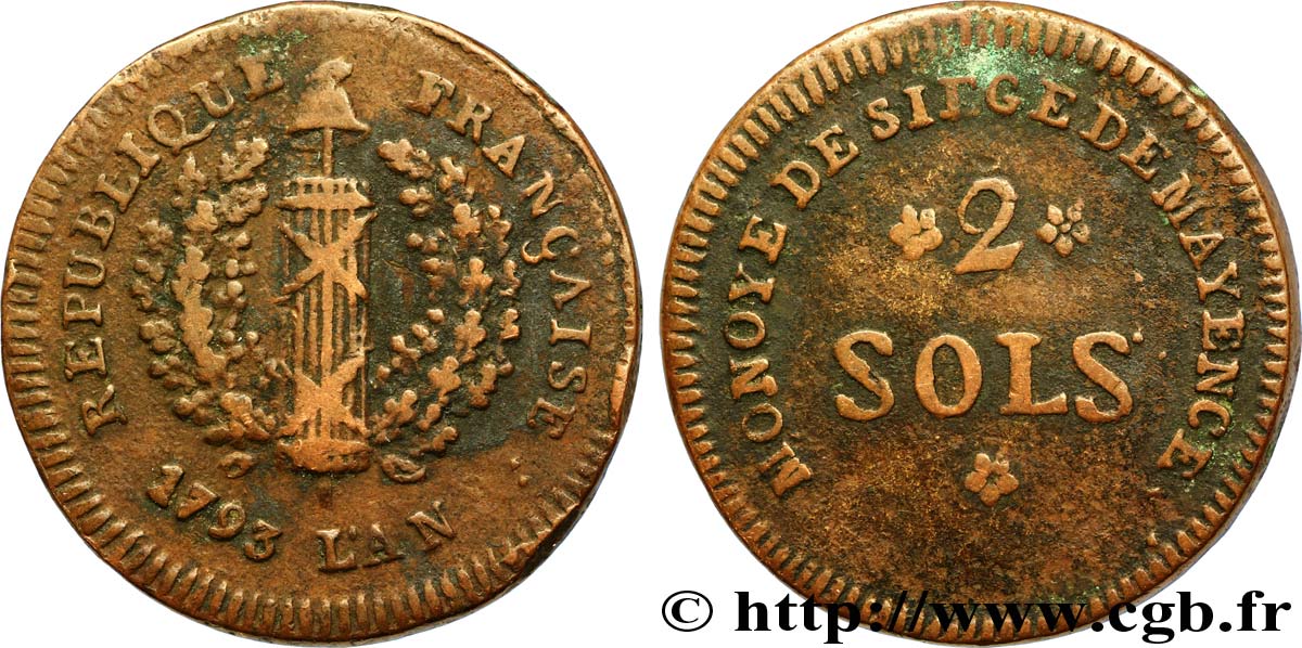 SIÈGE DE MAYENCE 2 sols 1793 Mayence TTB