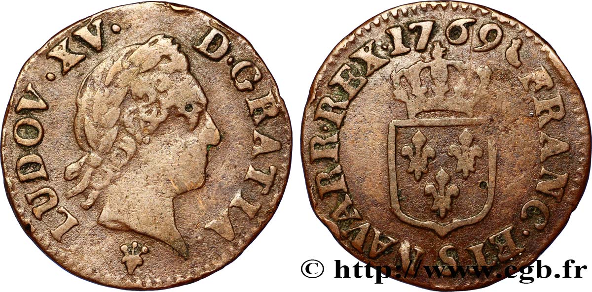 LOUIS XV DIT LE BIEN AIMÉ Liard dit “à la vieille tête” 1769 Reims TB+