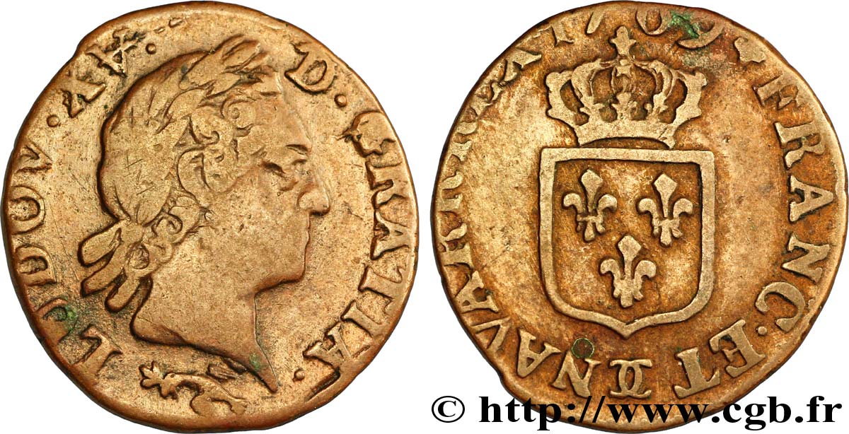 LOUIS XV DIT LE BIEN AIMÉ Liard dit &nbsp;à la vieille tête&nbsp; 1769 Besançon TB