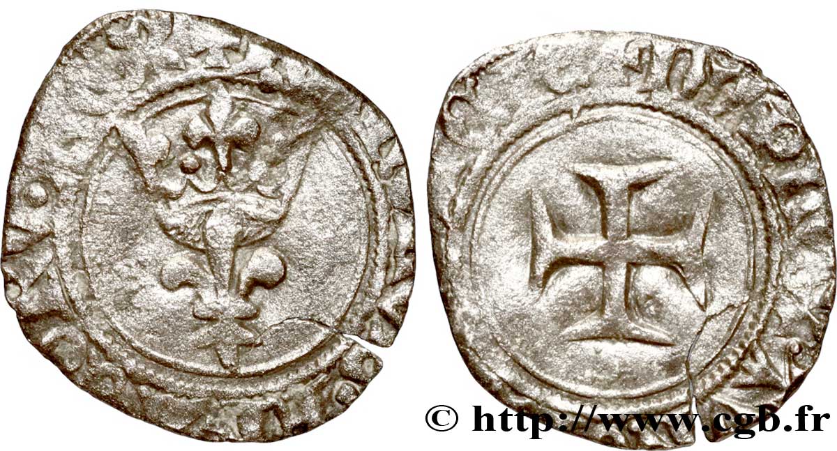CHARLES VI  THE MAD  OR  THE WELL-BELOVED  Double tournois dit  niquet  n.d. Châlons-en-Champagne VF