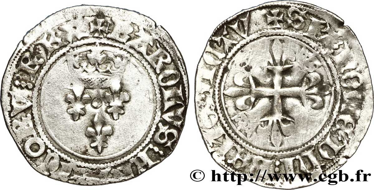 BURGONDY - COINAGE AT THE NAME OF CHARLES VI  THE MAD  OR  THE WELL-BELOVED  Gros dit  florette  n.d. Châlons-en-Champagne BC+