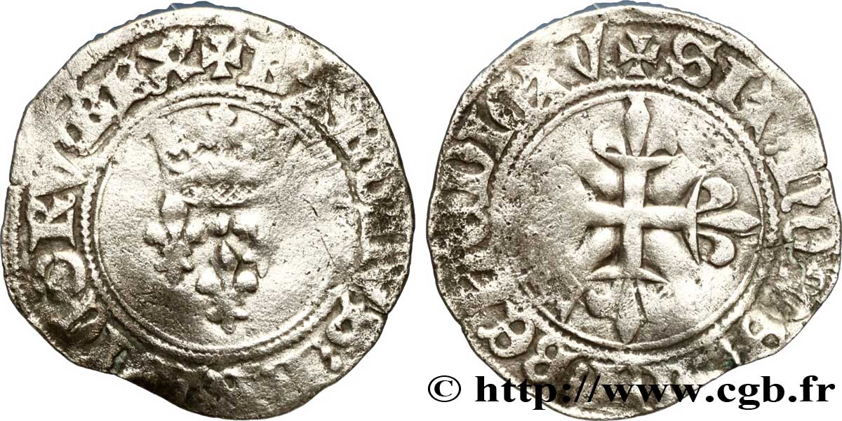BURGONDY - COINAGE AT THE NAME OF CHARLES VI  THE MAD  OR  THE WELL-BELOVED  Gros dit  florette  n.d. Châlons-en-Champagne S