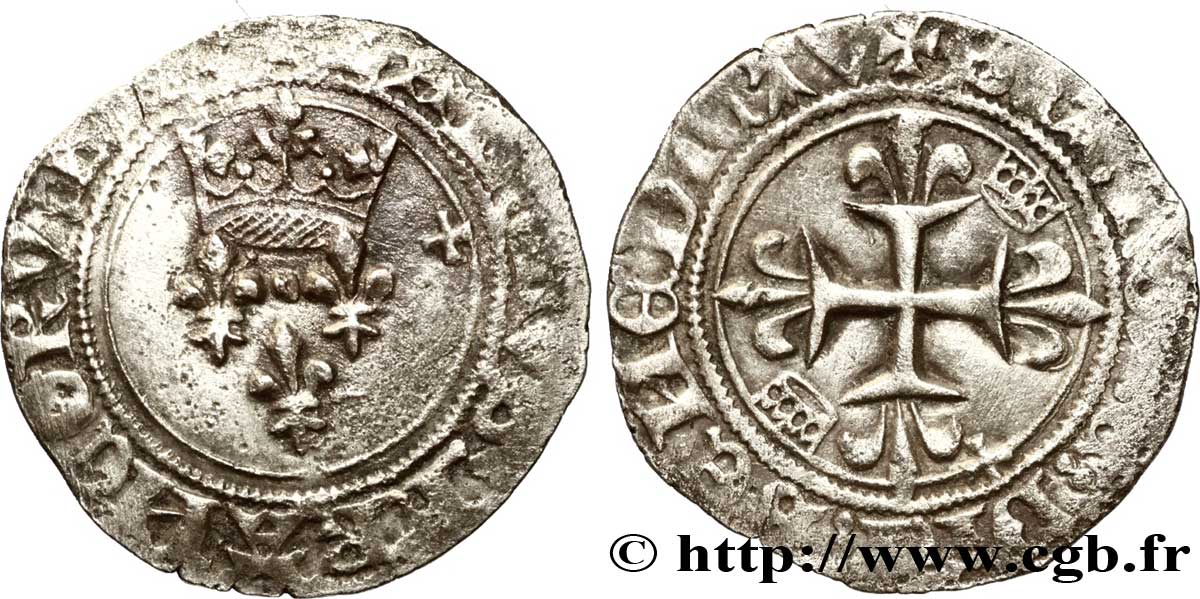 BURGONDY - COINAGE AT THE NAME OF CHARLES VI  THE MAD  OR  THE WELL-BELOVED  Gros dit  florette  n.d. Châlons-en-Champagne MBC