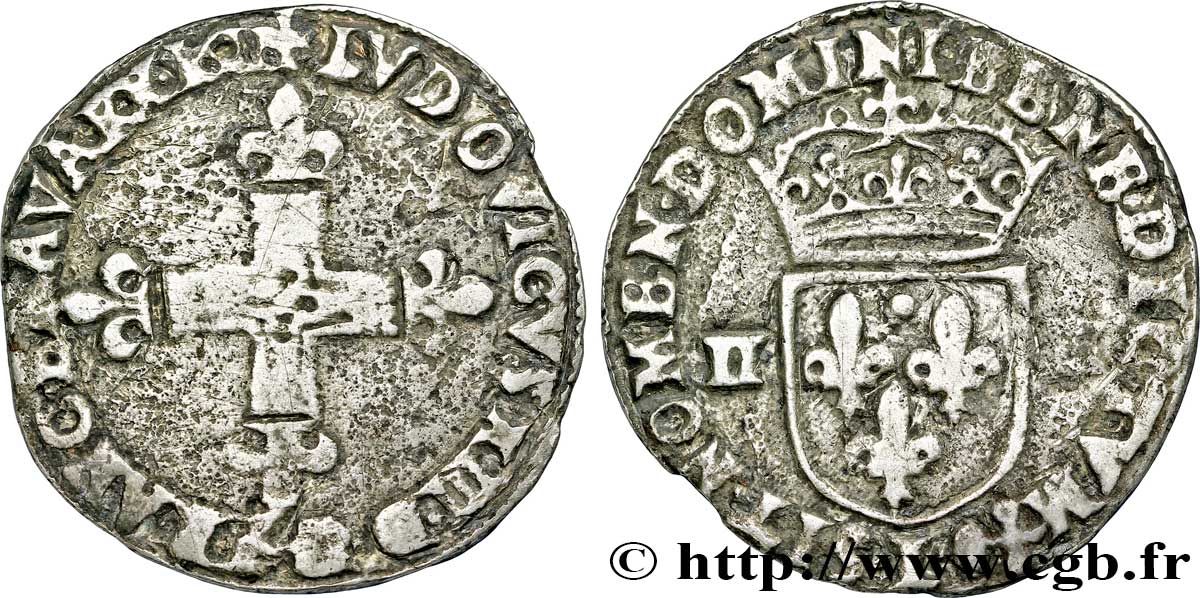 LOUIS XIII LE JUSTE Quart d&nbsp;écu, à la croix fleurdelisée, titulature côté croix 1611 Bayonne TB/TB+