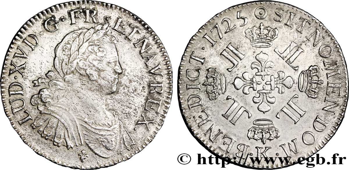 LOUIS XV DIT LE BIEN AIMÉ Écu à la croix fleurdelisée couronnée et aux huit L 1725 Bordeaux TTB/SUP