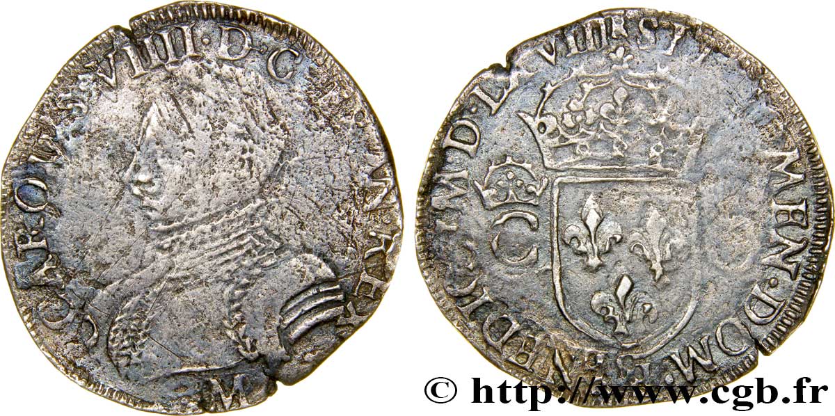 CHARLES IX Teston, 2e type 1568 Toulouse TB+