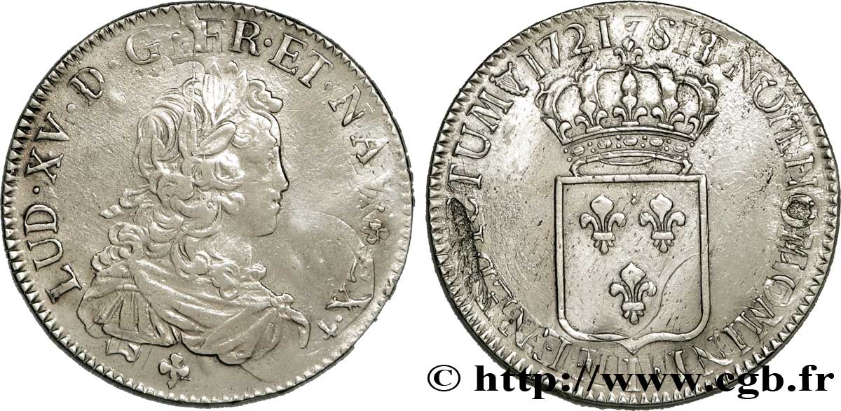 LOUIS XV  THE WELL-BELOVED  Écu de France 1721 Limoges MBC