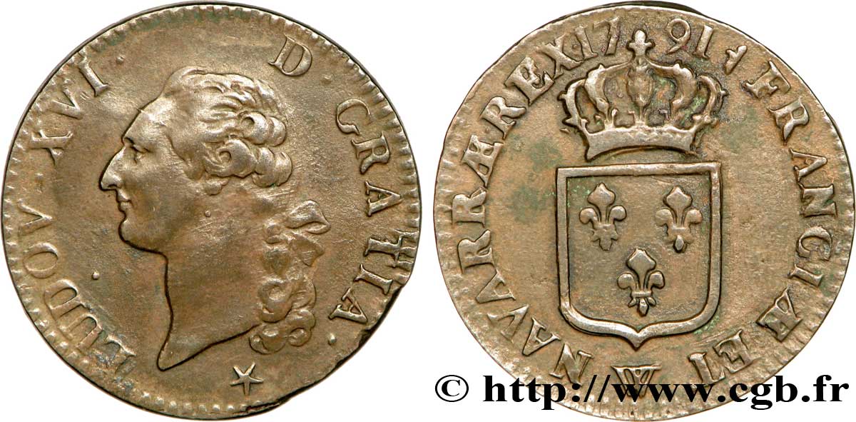 LOUIS XVI Sol dit &nbsp;à l&nbsp;écu&nbsp; 1791 Lille TTB/TTB+