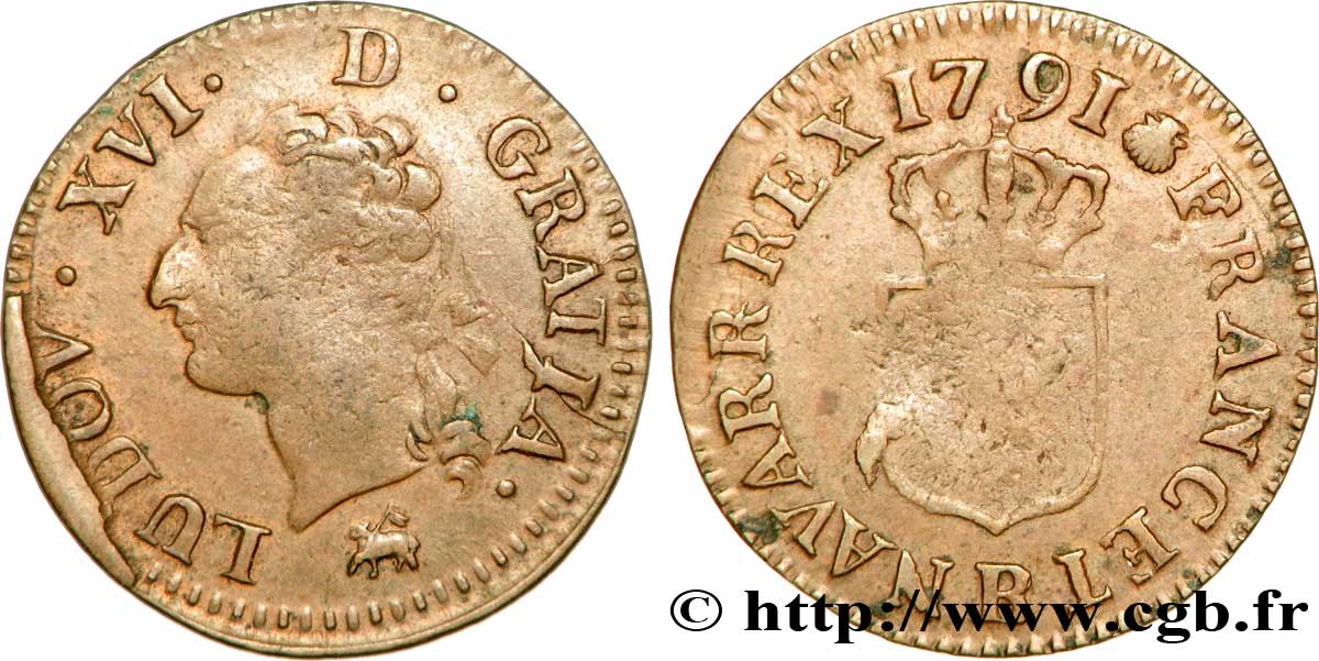 LOUIS XVI Liard dit  à l écu  1791 Rouen TTB