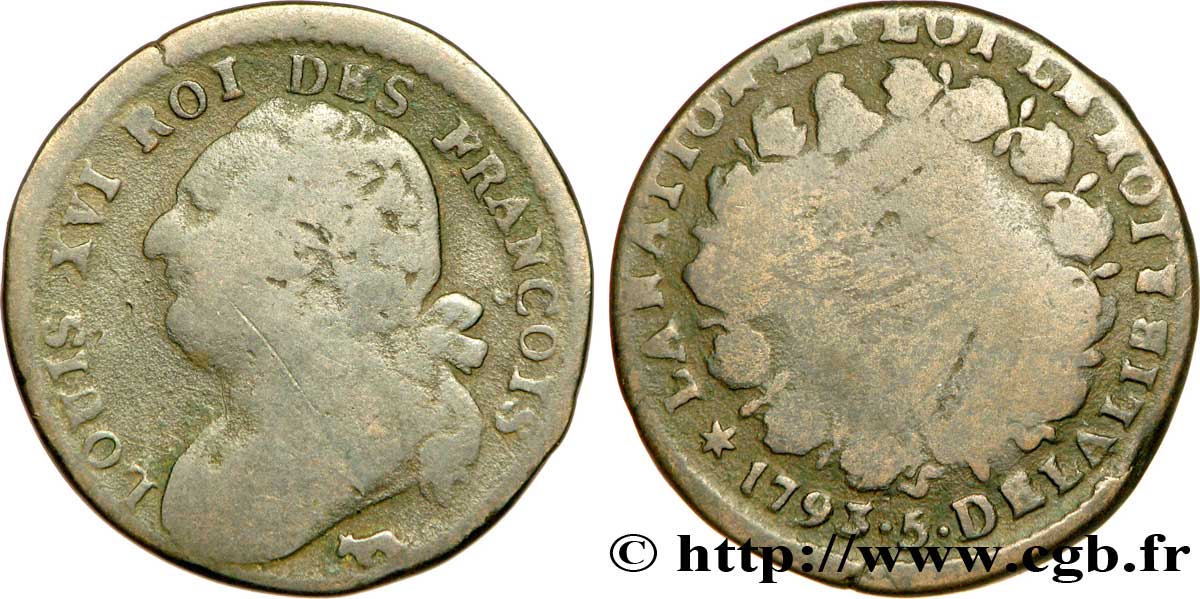 LOUIS XVI (MONARQUE CONSTITUTIONNEL)  12 deniers dit &nbsp;au faisceau&nbsp;, type FRANÇOIS 1793 Pau B