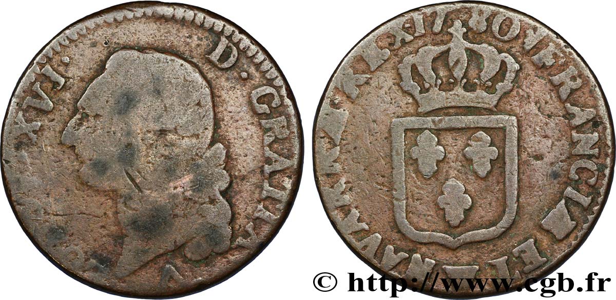 LOUIS XVI Sol dit &nbsp;à l&nbsp;écu&nbsp; 1780 Lille B
