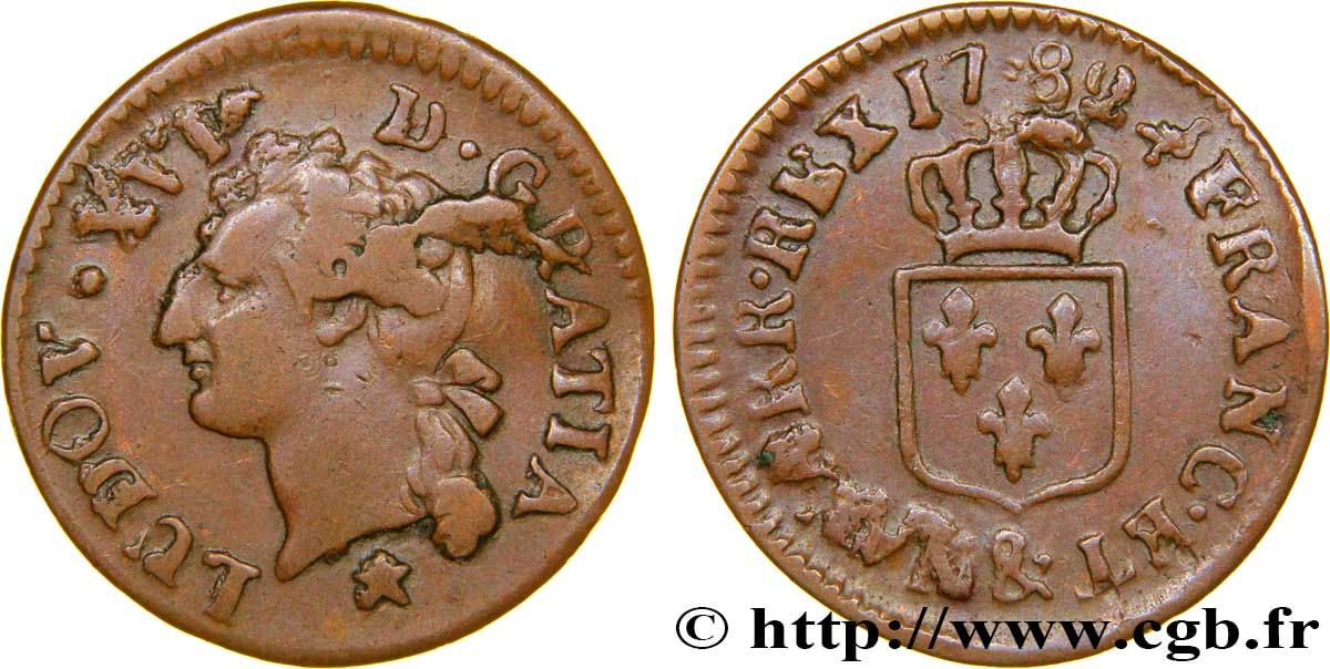 LOUIS XVI Liard dit “à l écu” 1782 Aix-en-Provence TB