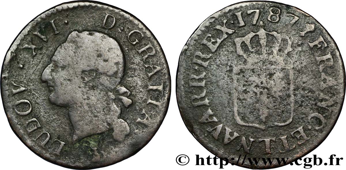 LOUIS XVI Liard dit “à l&nbsp;écu” 1787 Nantes B