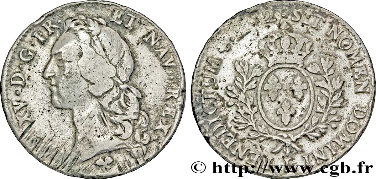 LOUIS XV DIT LE BIEN AIMÉ Écu aux branches d’olivier, tête ceinte d’un bandeau 1762 Bayonne B