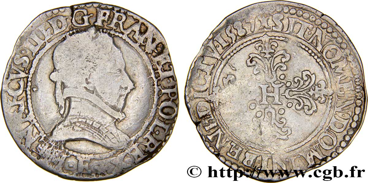 HENRY III Demi-franc au col plat 1587 Tours BC