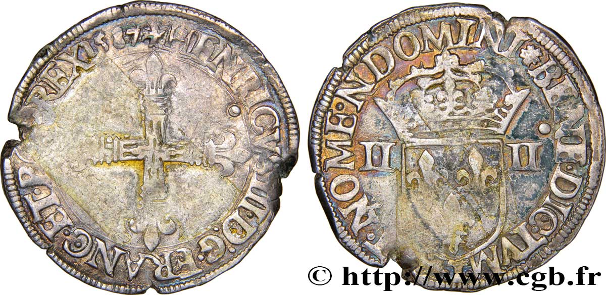 HENRY III Quart d écu, croix de face 1587 Nantes VF