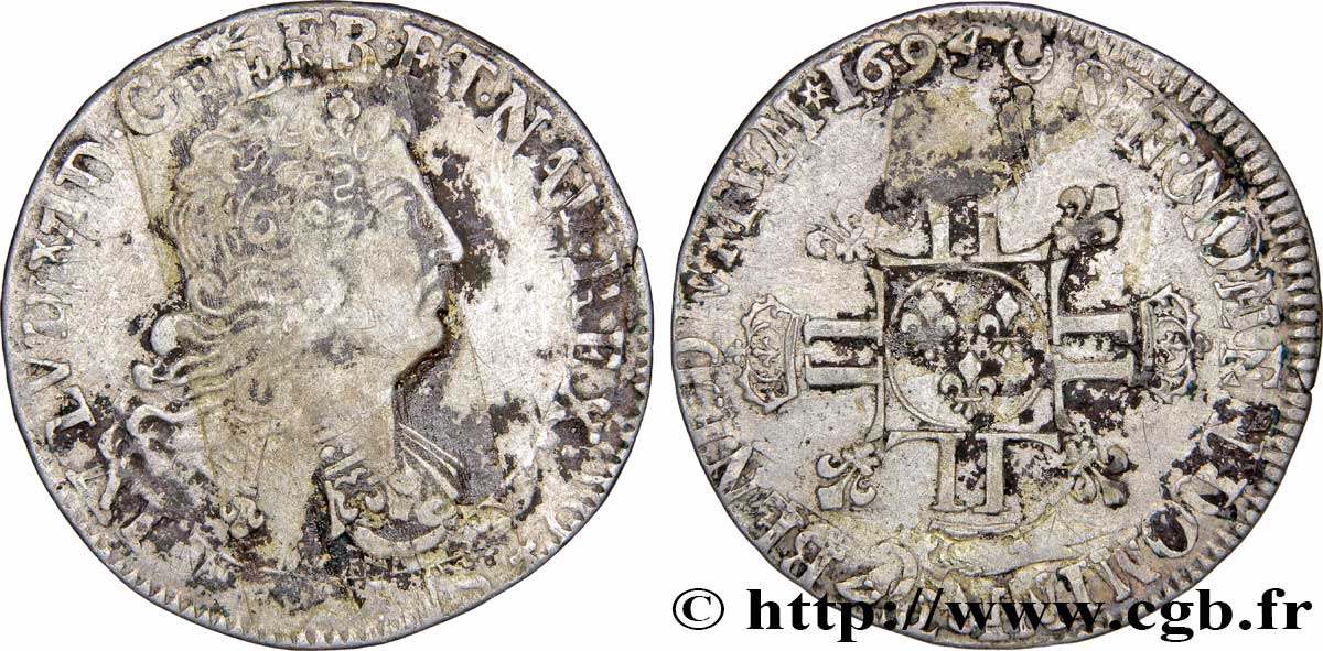 LOUIS XIV LE GRAND OU LE ROI SOLEIL Quart d’écu aux huit L, 2e type n.d. s.l. TB+