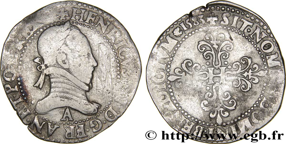 HENRI III Franc au col plat 1583 Paris TB