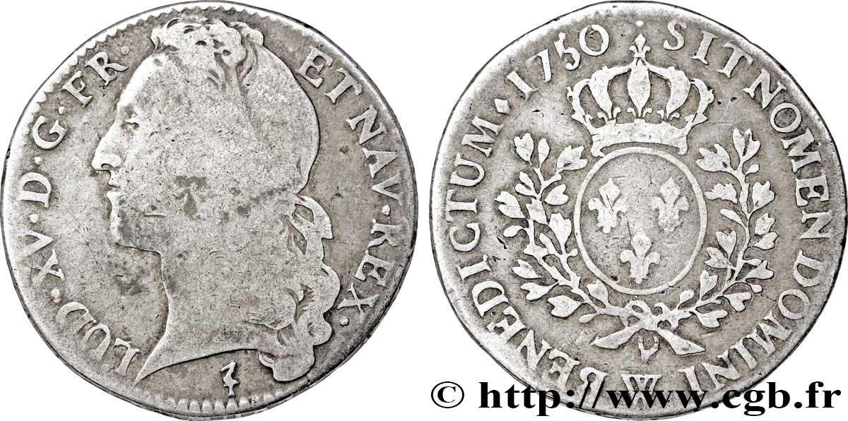 LOUIS XV DIT LE BIEN AIMÉ Demi-écu aux branches d’olivier, tête ceinte d’un bandeau 1750 Lille TB