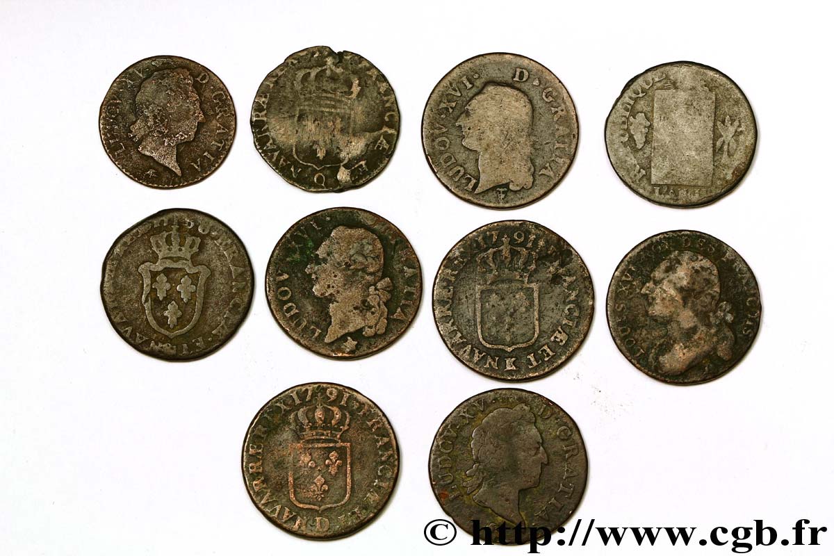 LOTS Lot de 10 monnaies révolutionnaires et de Louis XV n.d. s.l. B