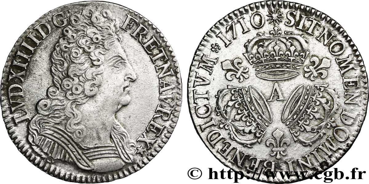 LOUIS XIV  THE SUN KING  Demi-écu aux trois couronnes 1710 Paris SS/fVZ