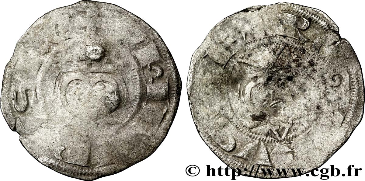 FILIPPO II  AUGUSTUS  AND ROGER II OF ROSOI Denier n.d. Laon B