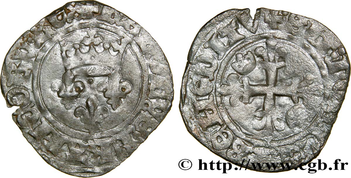 DAUPHIN CHARLES, RÉGENT - MONNAYAGE AU NOM DE CHARLES VI Gros dit &nbsp;florette&nbsp; n.d. Tours TB+